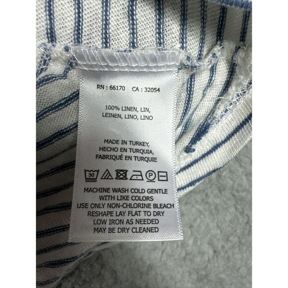 Maeve Anthropologie Top Womens Medium White Blue Striped Linen Tie Back Blouse - Picture 3 of 7